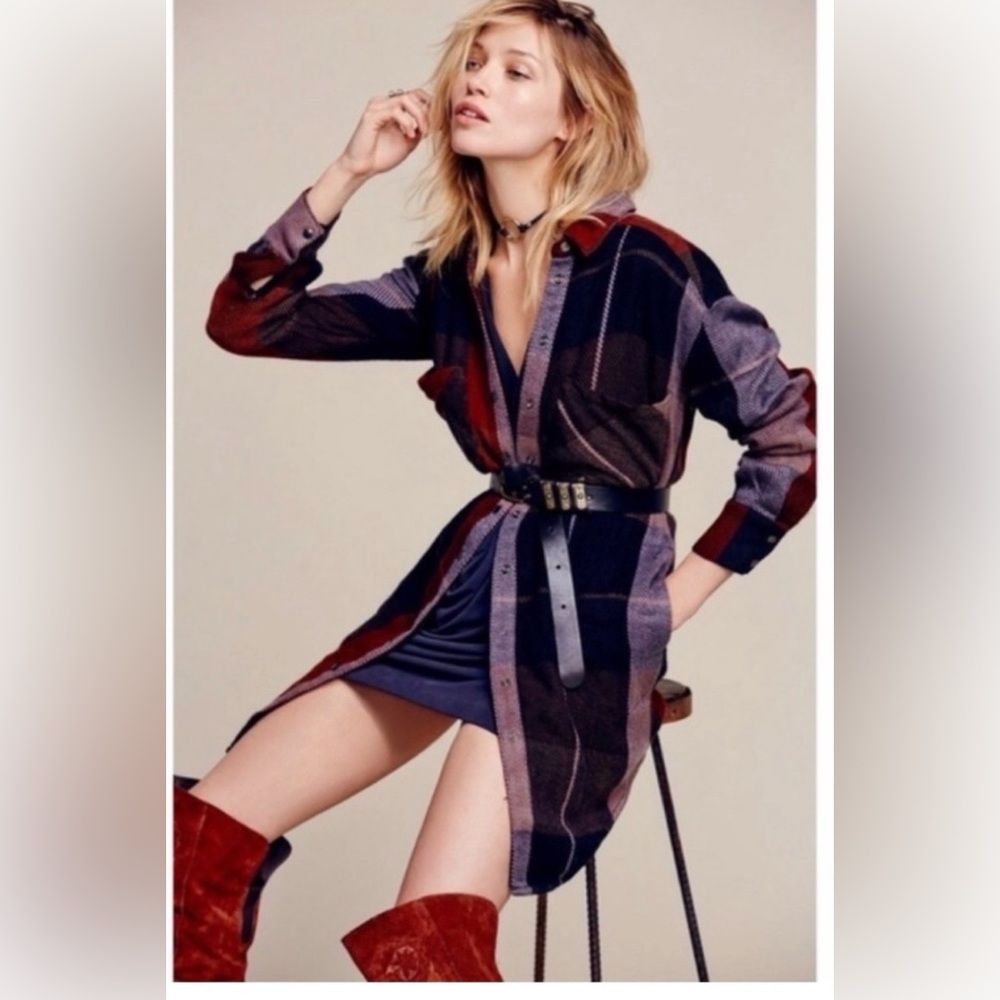 FREE PEOPLE NWOT WOOL PLAID OVERSIZED OVERSHIRT